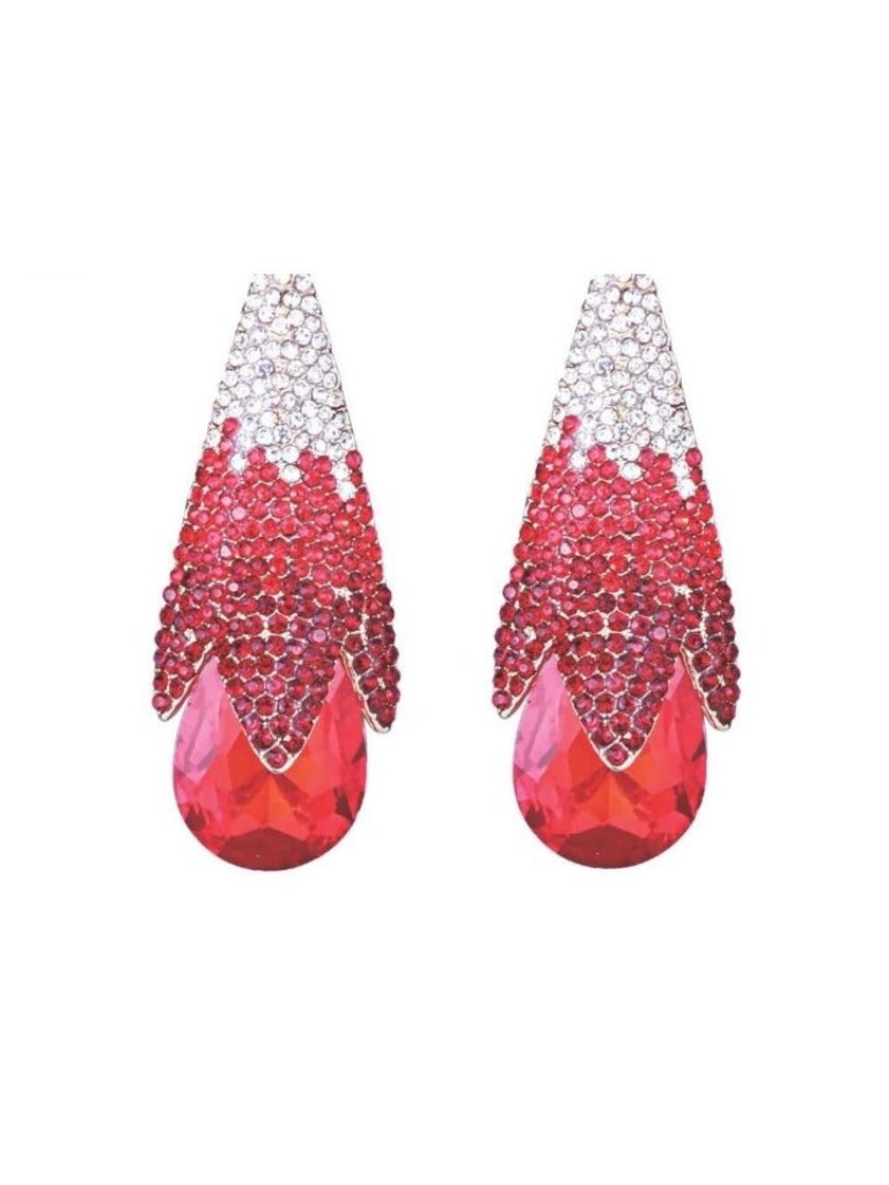 Water Drop Austrian Crystal Earrings - Red